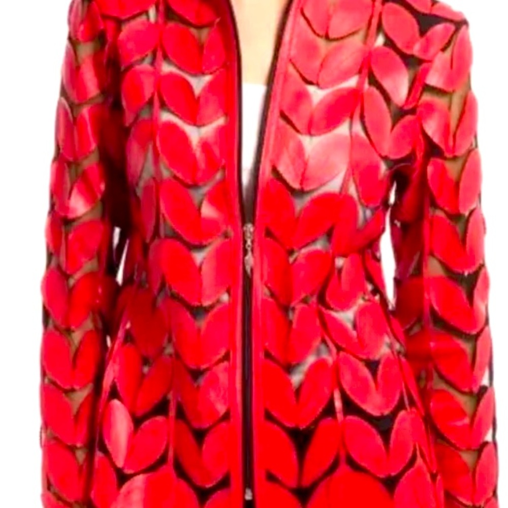 Red Leaf Leather Jacket Woman Zip Genuine Lambskin
Lightweight Meshed Tulle